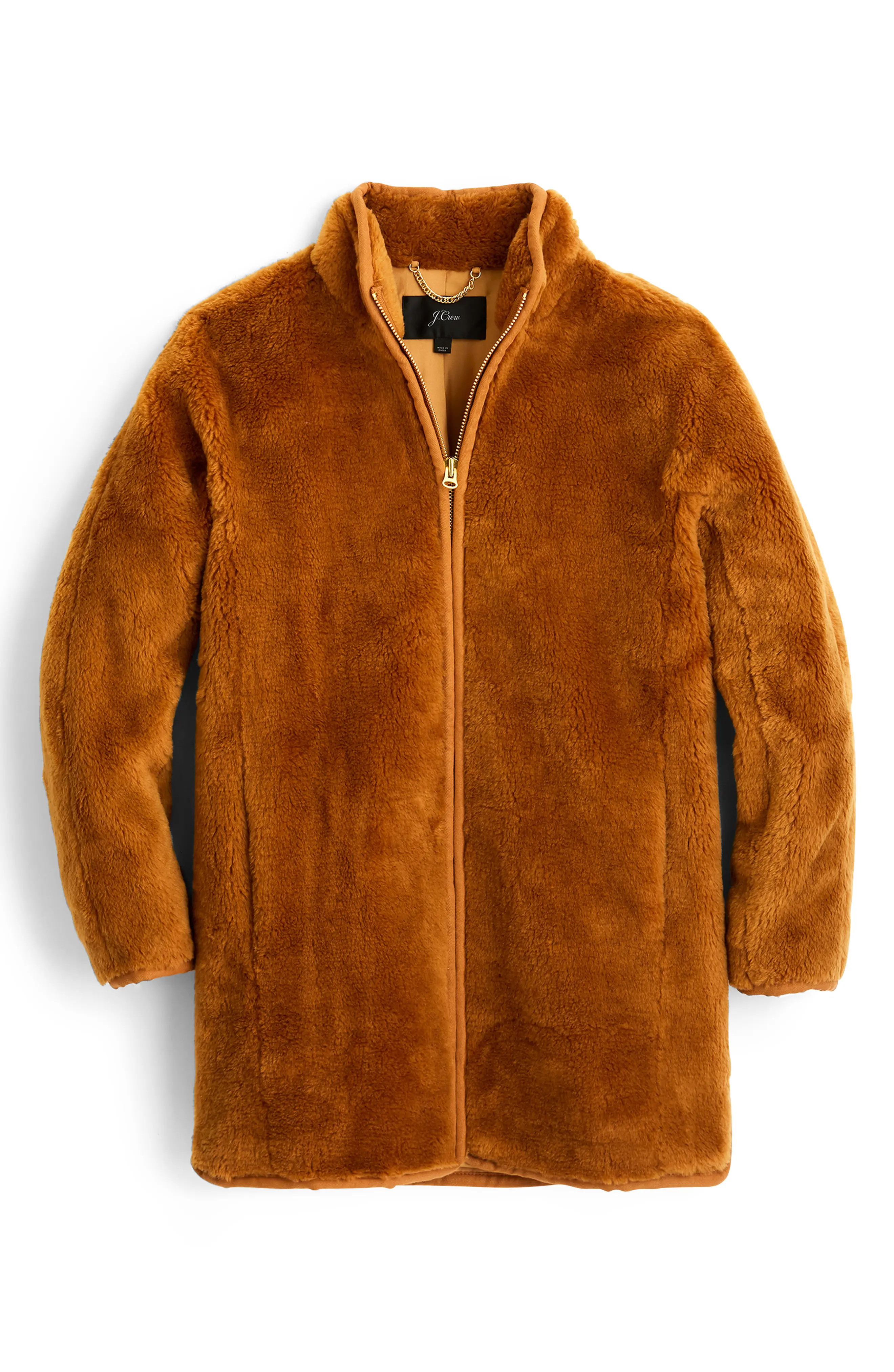 Women's J.crew Zip-Up Teddy Coat, Size Large - Brown | Nordstrom