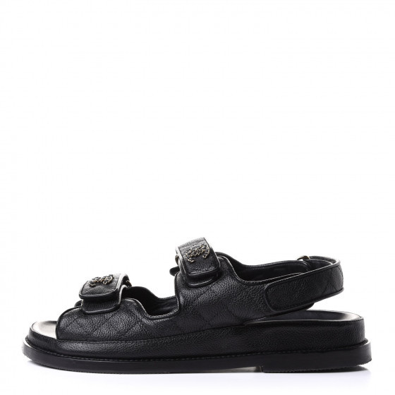 CHANEL Grained Calfskin Velcro Dad Sandals 38 Black | Fashionphile