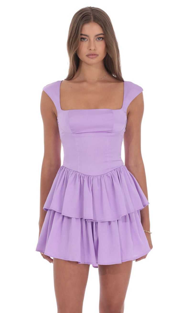 Satin Wide Strap Ruffle Dress in Lavender | Lucy in the Sky