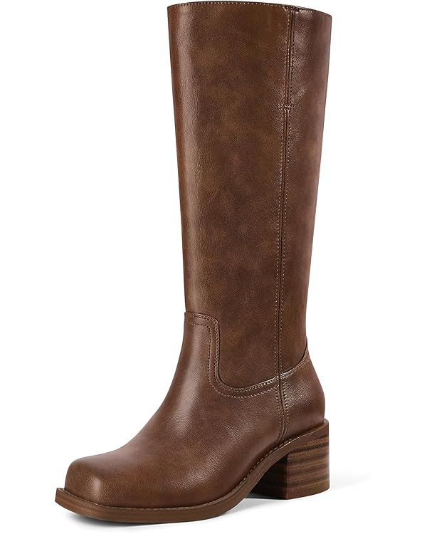 MUCCCUTE Knee High Boots for Women Campus Boots Square Toe Fall Tall Chunky Block Low Heel Long B... | Amazon (US)