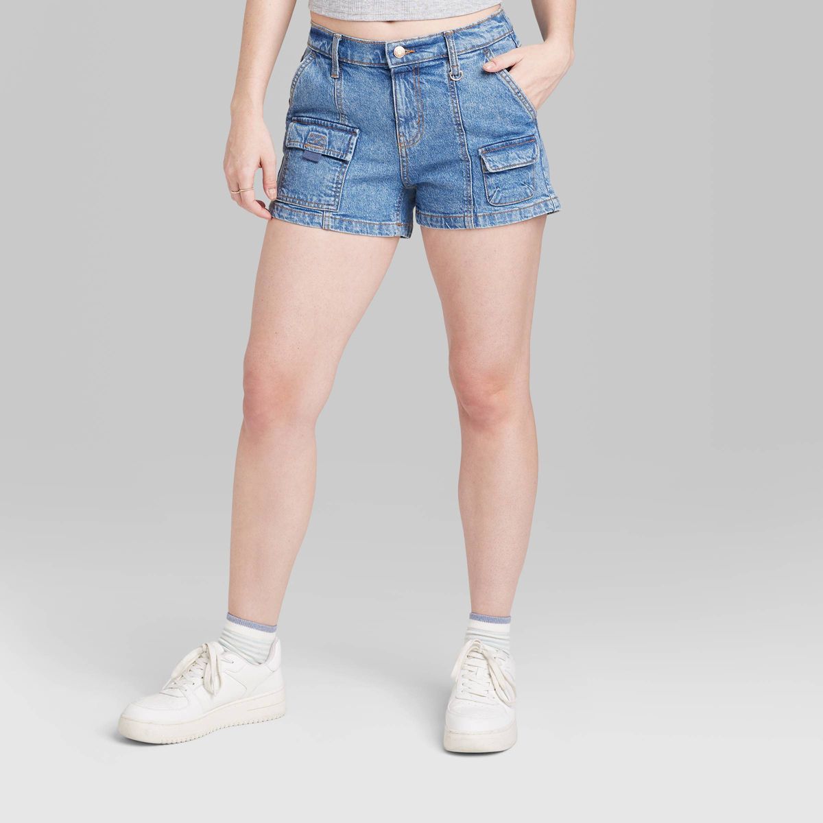 Women's Pull-On Cargo Jean Shorts - Wild Fable™ Medium Wash S | Target