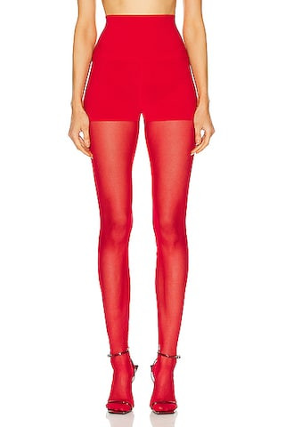 Norma Kamali Legging W/ Mesh Bottom Footsie in Tiger Red | FWRD | FWRD 