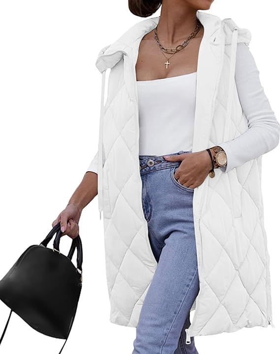Yousify Womens Long Vest Puffer Jacket Long Quilted Vest Sleeveless Hooded Winter Outerwear with ... | Amazon (US)