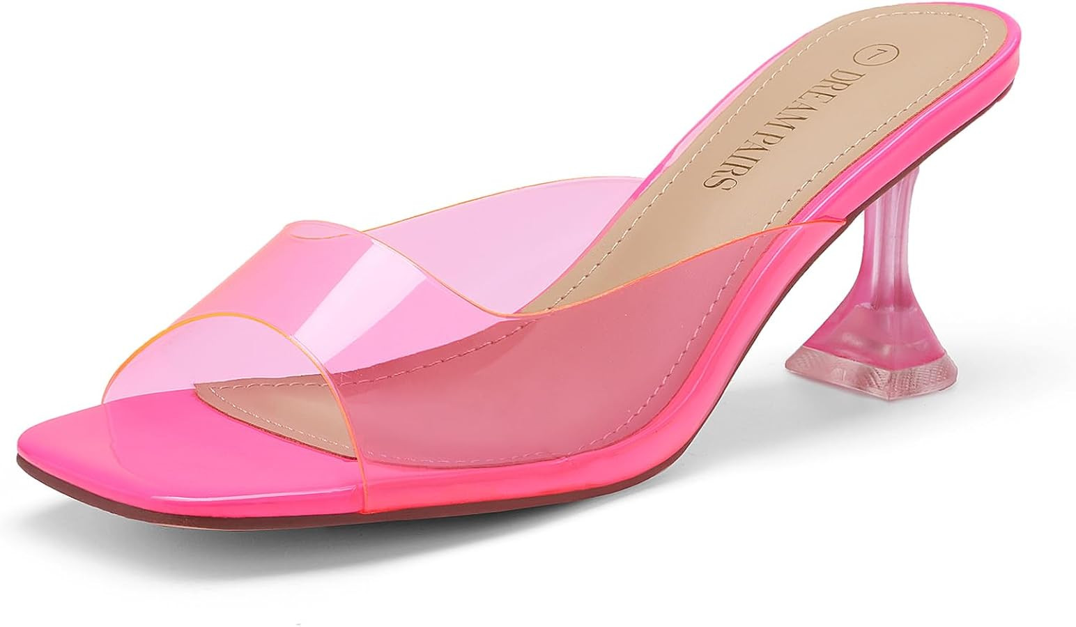 DREAM PAIRS Women’s Clear Heels Square Toe High Stiletto Mules Slip on Wedding Dress Heel Sanda... | Amazon (US)