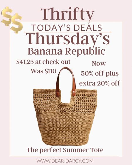 🚨sale

Banana Republic Factory SAlE
59% off with extra 20% off at check out

This raffia and leather strap tote is perfect for Summer!
