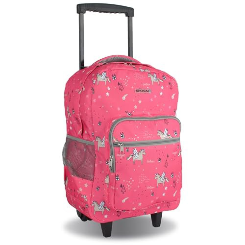 Sposac Unisex Kid's Rolling Backpack Adults. Boys Girls Luggage with Wheels. Roller Bookbag, Pink Unicorn, 19 | Amazon (US)