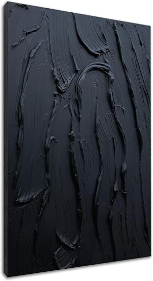zoinart Hand Painted Pure Black Wall Art Minimalist Oil Painting 24x36 Inches Vertical Thick Text... | Amazon (US)
