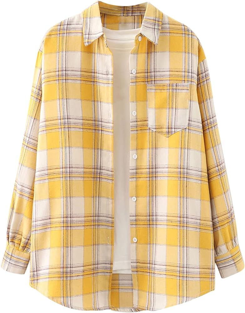 DESKABLY Womens Color Block Plaid Shirts Fall Casual Button Down Flannel Cardigan Long Sleeve Blo... | Amazon (US)