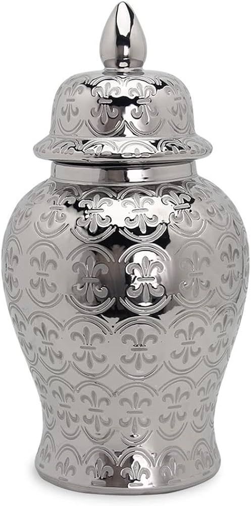 ROBMET Silver Ginger Jars with Lid, Handcrafted and Hand Painted Decorative Ceramic Jar Vase for ... | Amazon (US)