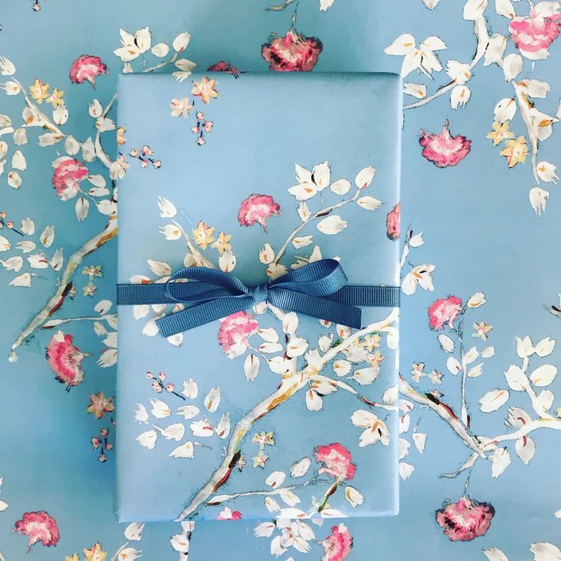 Wrapping Paper: Steel Blue Chinoiserie gift Wrap Birthday - Etsy | Etsy (US)