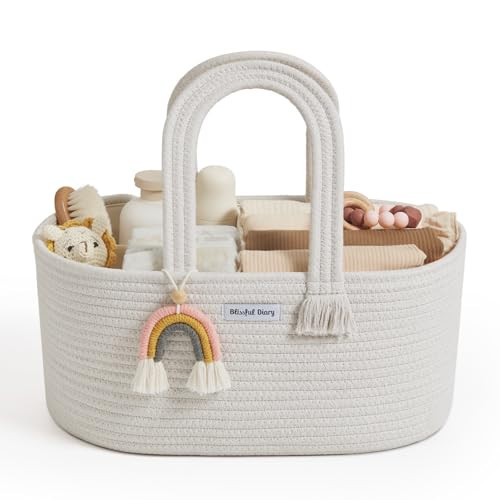 Blissful Diary Baby Diaper Caddy Organizer, Cotton Rope Diaper Caddy Basket, Oval Storage Basket, Gift for Baby Shower, Newborn Essentials, Beige | Amazon (US)