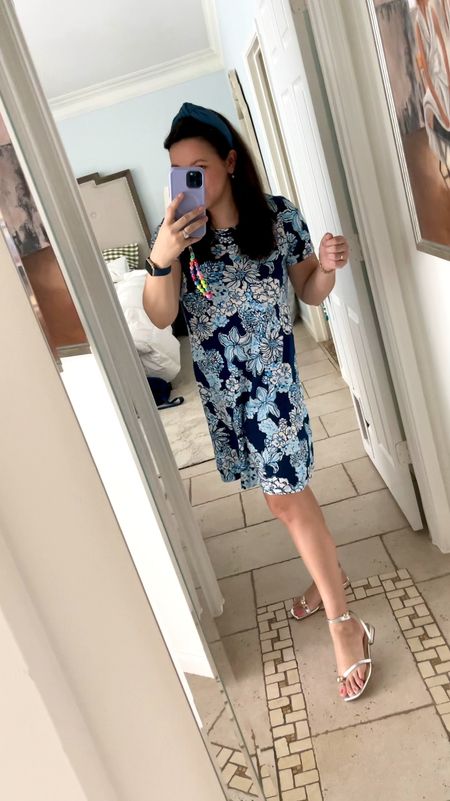 Lilly Pulitzer Cody t-shirt dress, just $98. Runs loose, I sized down to a small. Found it on one site marked down to $68! 
Metallic ankle strap sandals and denim knot headband 


#LTKshoecrush #LTKfindsunder100 #LTKSeasonal