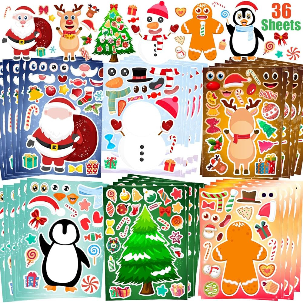 36 Sheets Christmas Stickers for Kids Make Your Own Christmas Stickers, Christmas Favors for Kids... | Amazon (US)