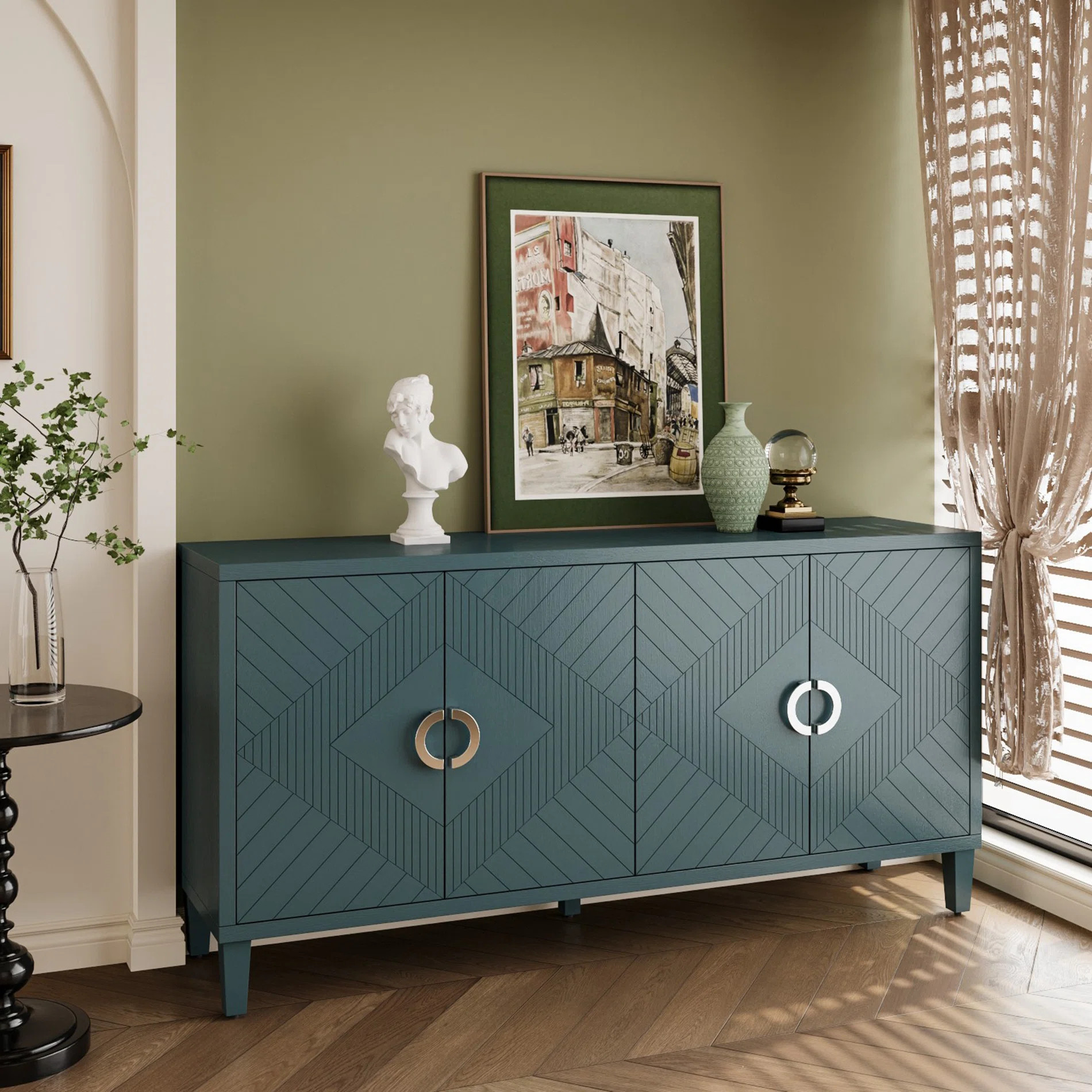 Lark Manor™ Stylish And Functional 4-Door Storage Cabinet With Pine Legs And MDF, For Living Ro... | Wayfair North America