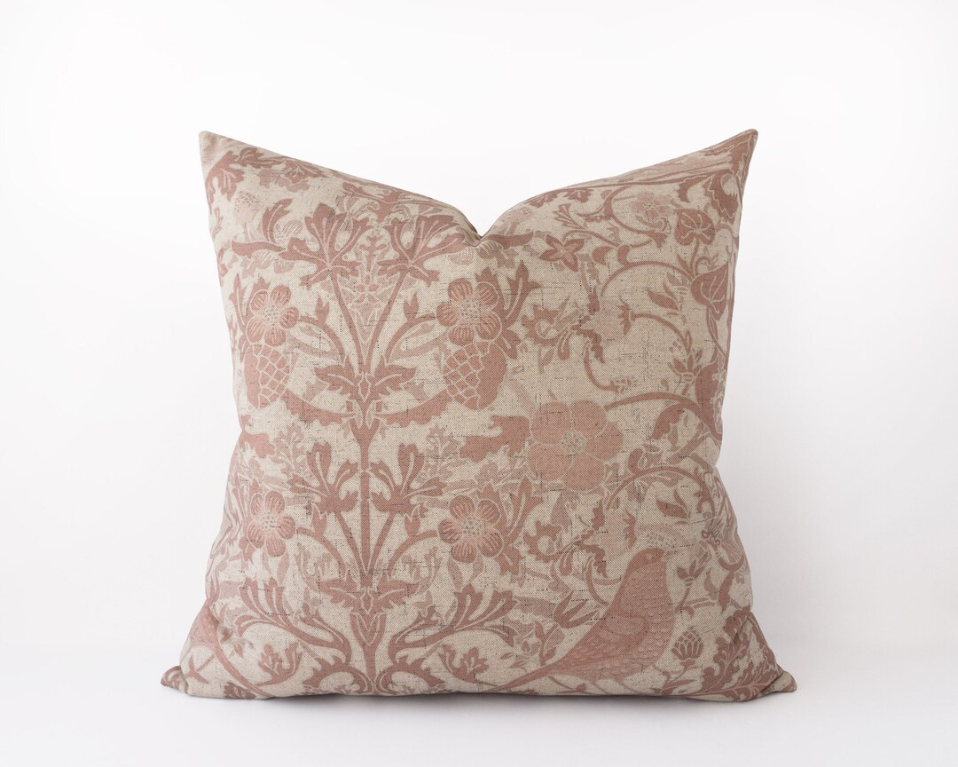 Botanical print decorative pillow cover in dusty rose and mauve - neutral floral cushion cover - ... | Etsy (AU)