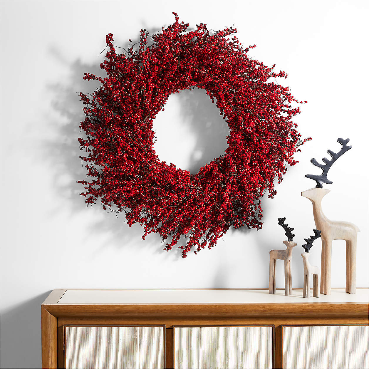 Large Faux Red Mini Berry Holiday Wreath 32" + Reviews | Crate & Barrel | Crate & Barrel
