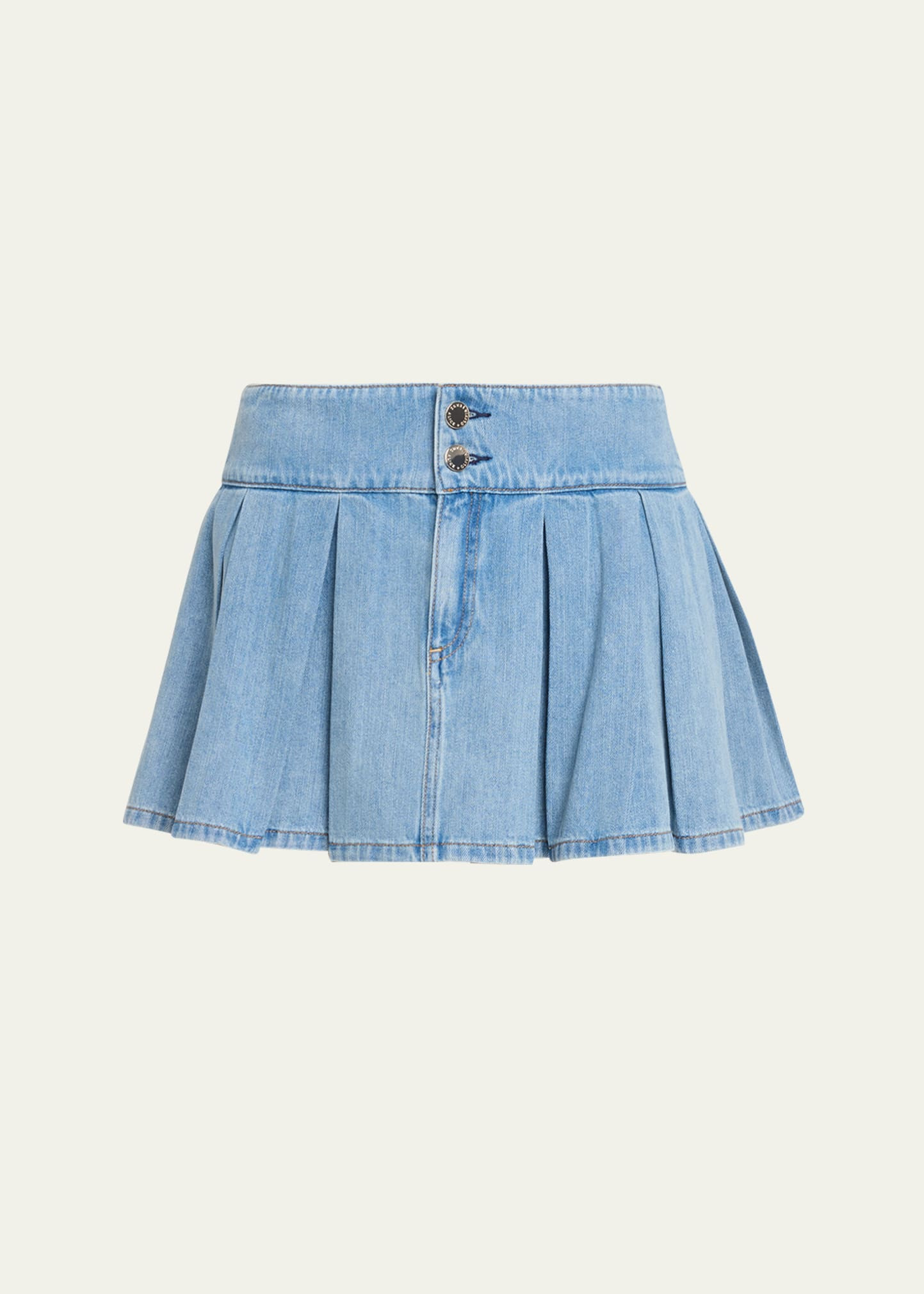 ALICE + OLIVIA Amy Low-Rise Pleated Denim Mini Skirt | Bergdorf Goodman