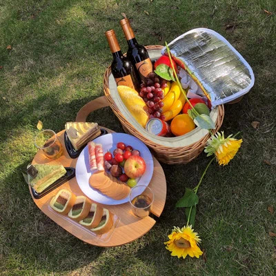 Wicker Picnic Basket Set For 2 With Mini Folding Wine Picnic Table & Large Insulated Cooler Bag & Cutlery Service Kits For 2 Person, Couples Gifts, We | Wayfair North America