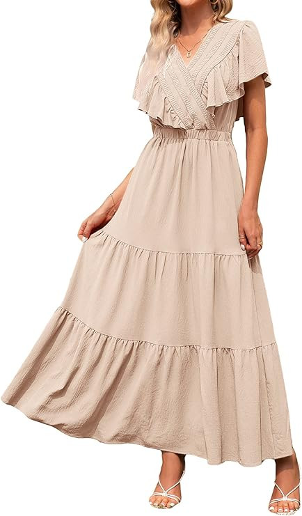 BerryGo Women's Boho V Neck Ruffle Wrap Maxi Dress Casual Tiered Summer Swing Dress | Amazon (US)