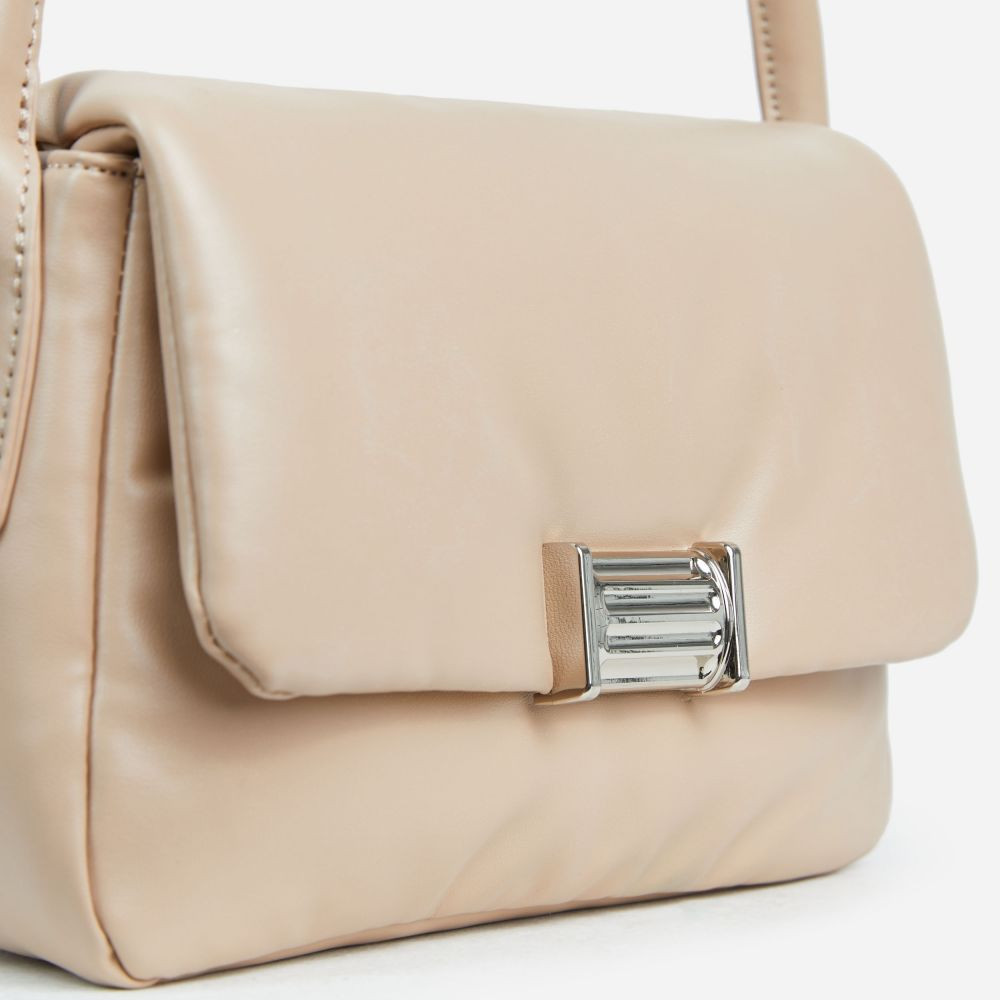 Bumble Buckle Detail Shoulder Bag In Nude Faux Leather | EGO Shoes (US & Canada)