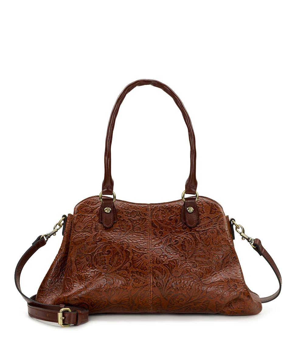 Johanne Satchel | Brazilian Supple Tooled | Cognac | Patricia Nash Designs