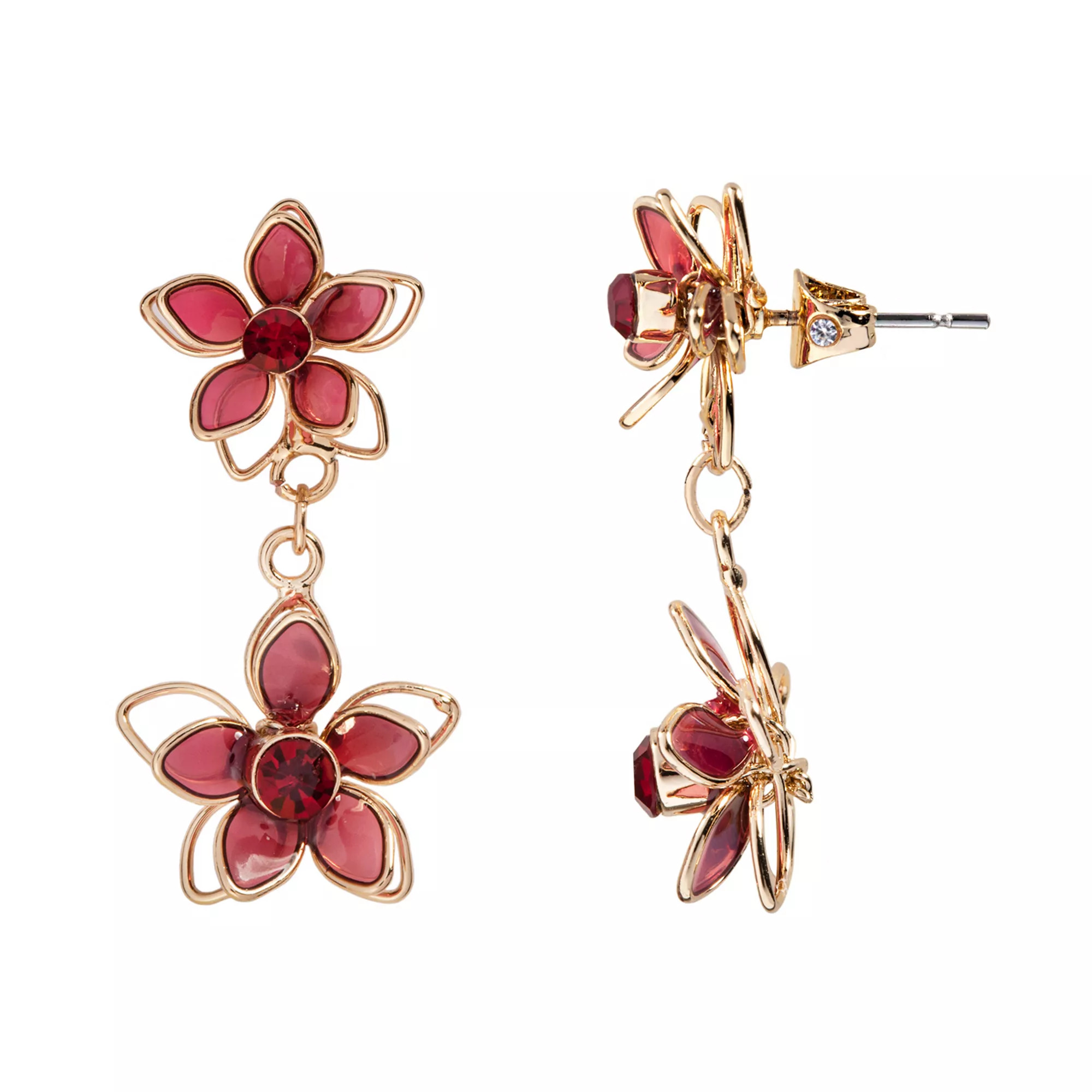 LC Lauren Conrad Gold Tone & Red Floral Drop Earrings | Kohl's