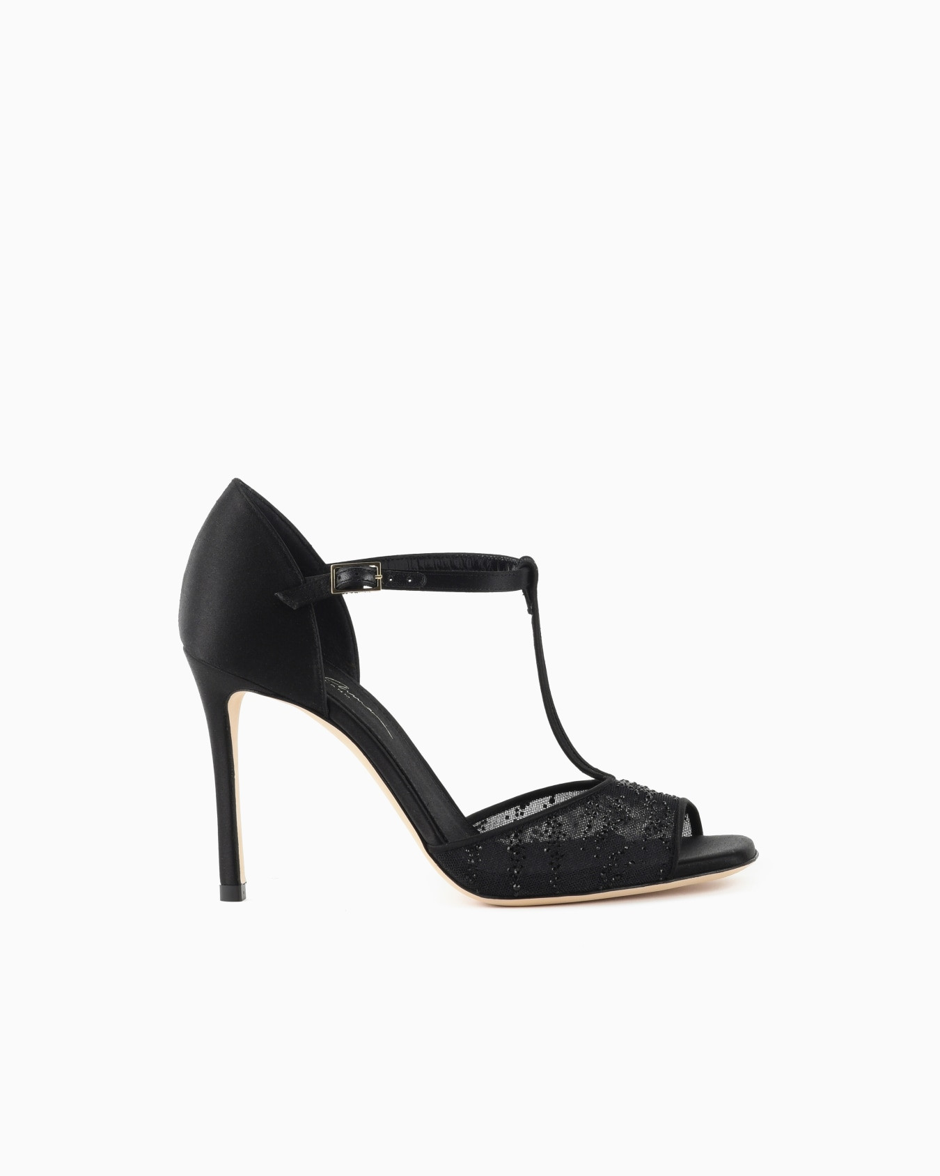 Mesh and rhinestone T-bar sandals | Armani US