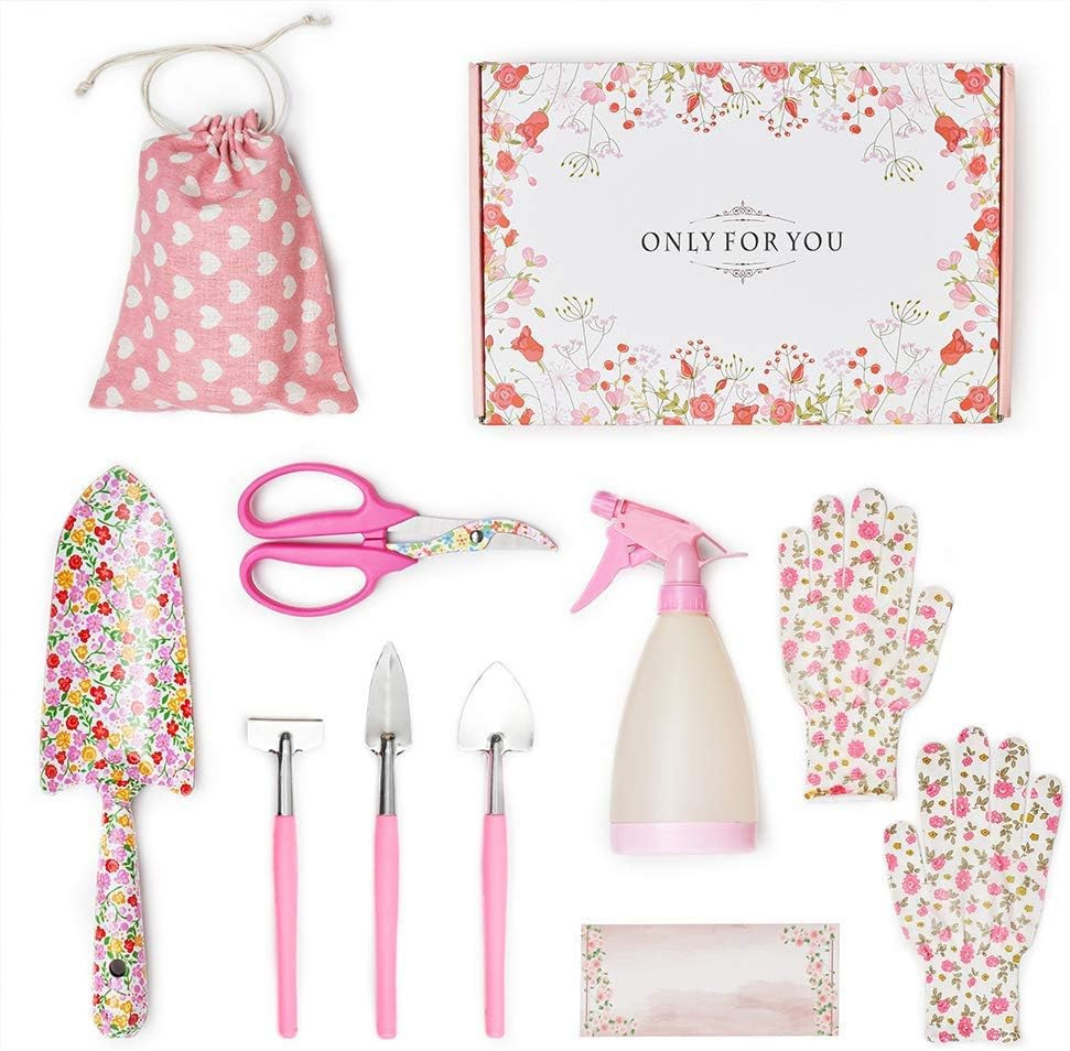 TINYFS Floral Garden Tool Set, 8 Pieces Gardening Gifts for Women with Trowel Pruner Shears Spray... | Amazon (US)
