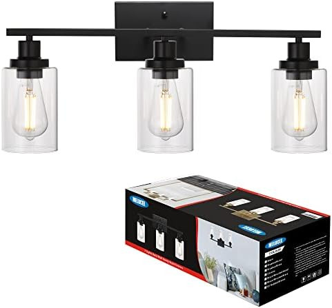MELUCEE Bathroom Vanity Light Fixtures 3 Lights Wall Sconce Black with Clear Glass Shade for Bedr... | Amazon (US)