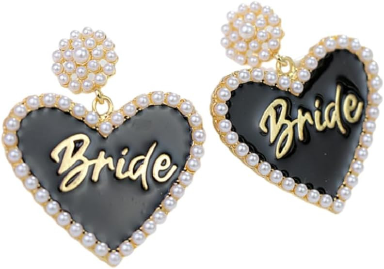 Love Heart Bride Earrings for Women Imitation Pearl Beaded Heart Earrings Bride Beauty Letter Sta... | Amazon (US)