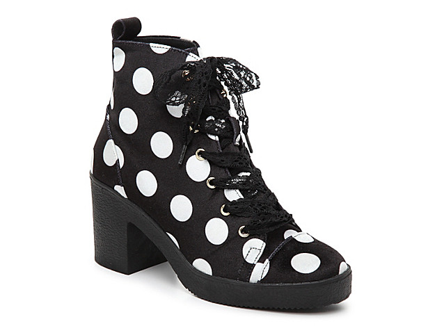 Betsey Johnson Tilde Velvet Bootie - Women's - Black/White Polka Dot | DSW