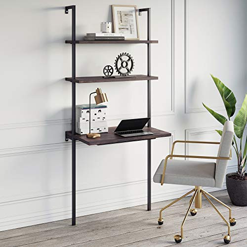 Nathan James Theo 2-Shelf Industrial Wall Mount Ladder Table, Small Computer or Writing Desk, Nut... | Amazon (US)