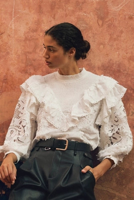 Farm Rio Smocked Yoke 3D Flower Blouse | Anthropologie (US)