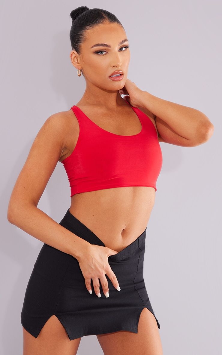 Red Slinky Racer Back Crop Top | PrettyLittleThing US