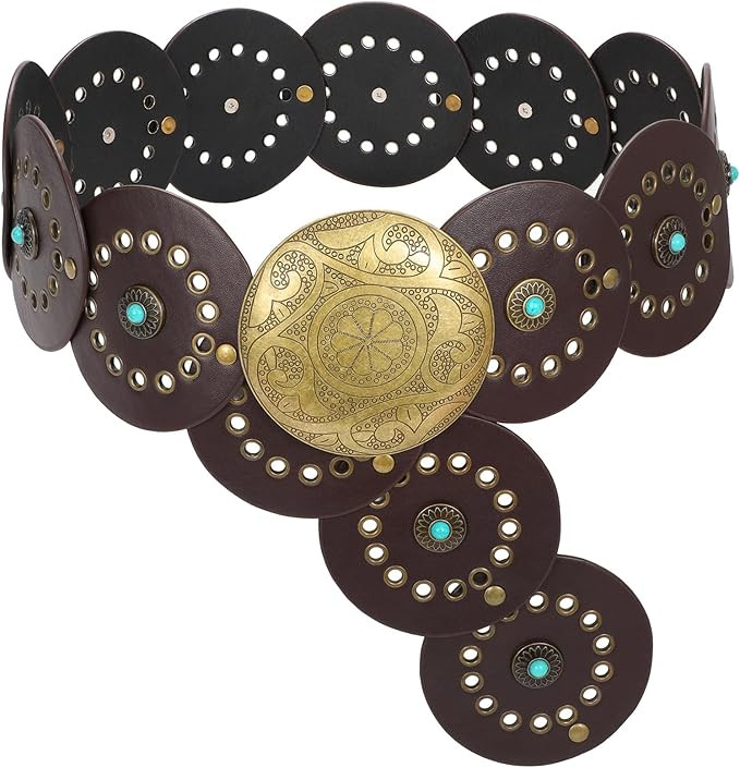 XZQTIVE Western PU Leather Belts for Woman Concho Cowgirl Cowboy Disc Belt for Ladies Wide Boho C... | Amazon (US)