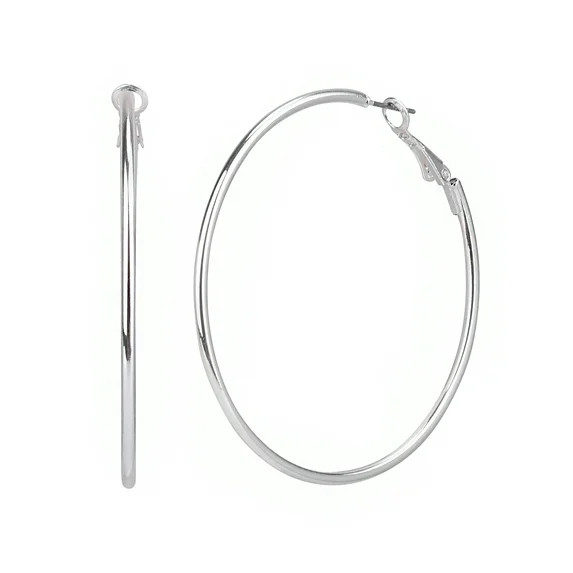 Time and Tru Adult Women's Silver Tone Large Metal Hoop Earring | Walmart (US)