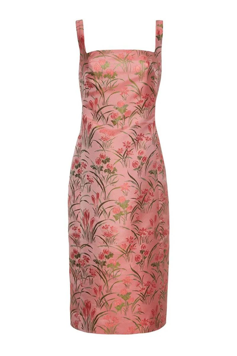 Carlie Dress in Pink Jacquard | Bunny & Babe