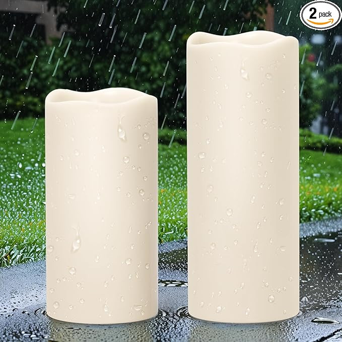 GenSwin Solar Outdoor Waterproof Flameless Candles, 4”x8”10” Large Solar Rechargeable Pilla... | Amazon (US)