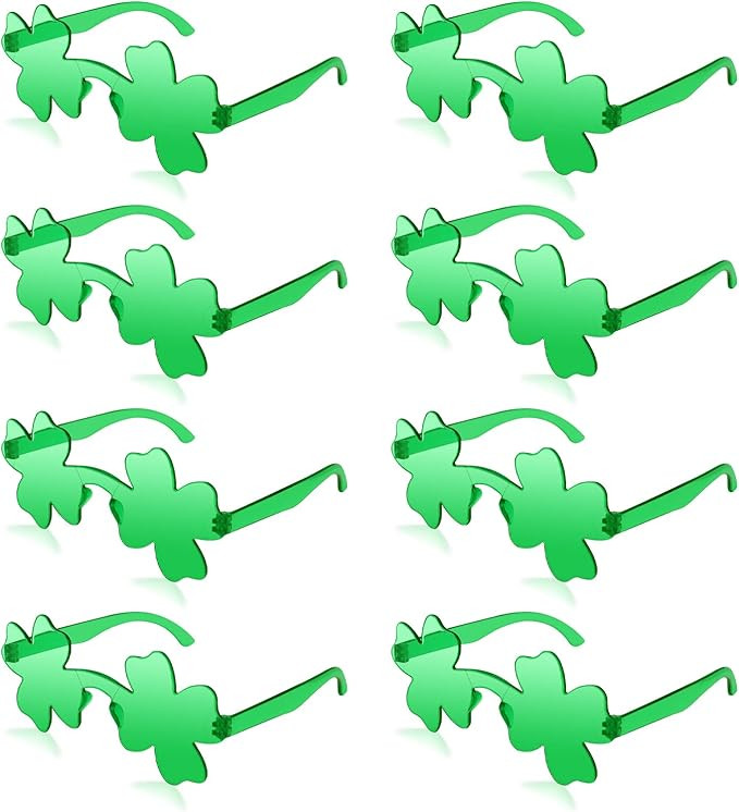 JUSTOTRY 8 Pairs St. Patricks Day Glasses - Shamrock Four Leaf Clover Design Green Lucky Plastic ... | Amazon (US)