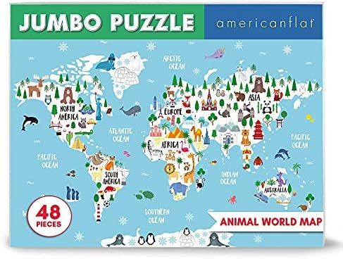 Americanflat Jumbo Floor Puzzle for Toddlers & Kids Ages 3-5+ Animal World Map Children's Jigsaw ... | Amazon (US)