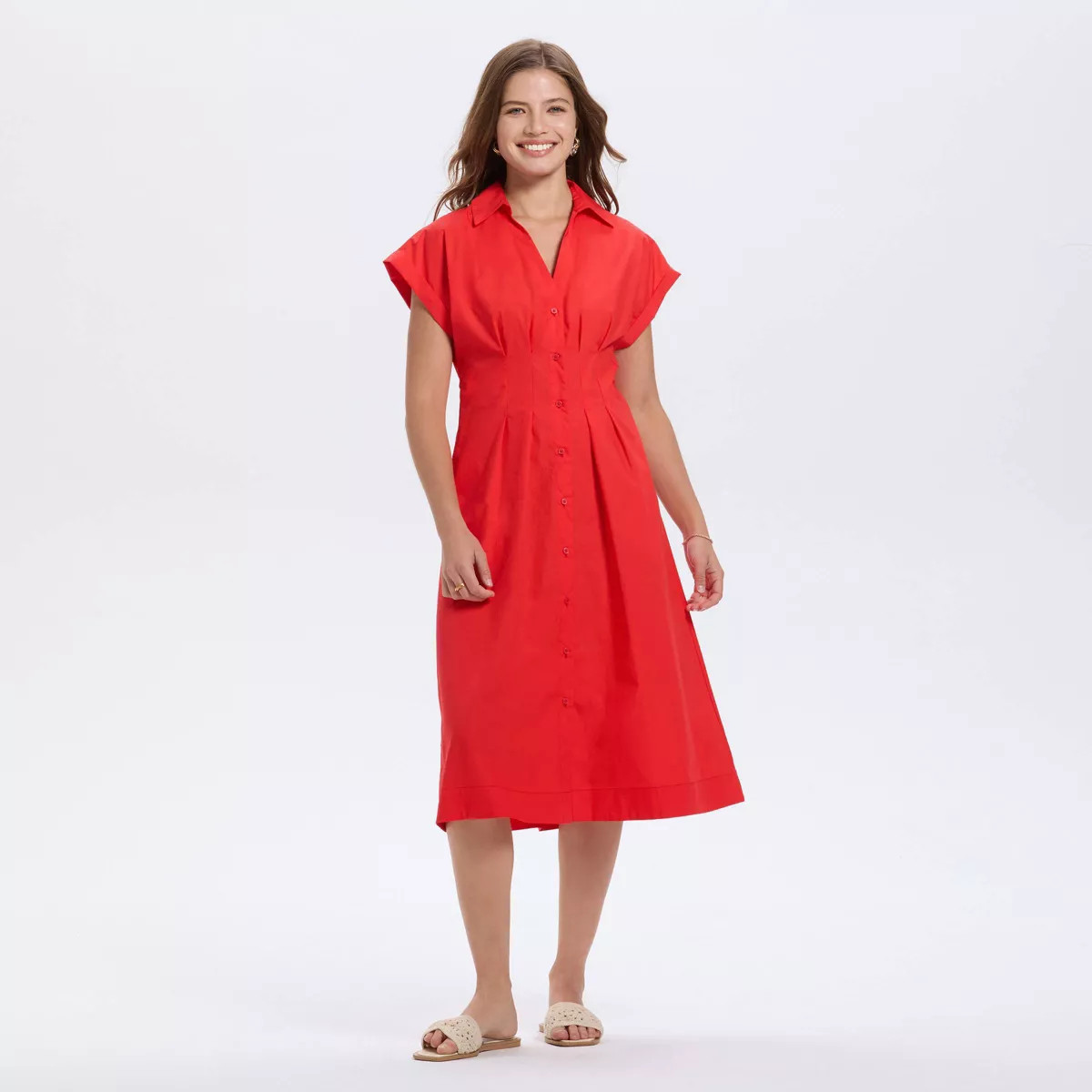 Women's Short Sleeve Pleated Midi Shirtdress - A New Day™ | Target