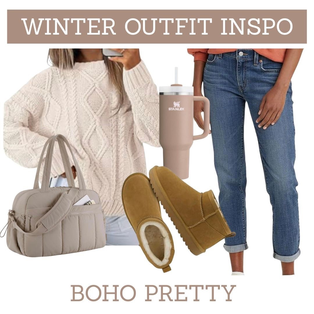 Casual winter outfit idea.  This oversized sweater is a classic cable knit in a neutral  color.  Paired with boyfriend jeans and my favorite winter boots.  

#LTKOver40 #LTKmomlife #LTKootd