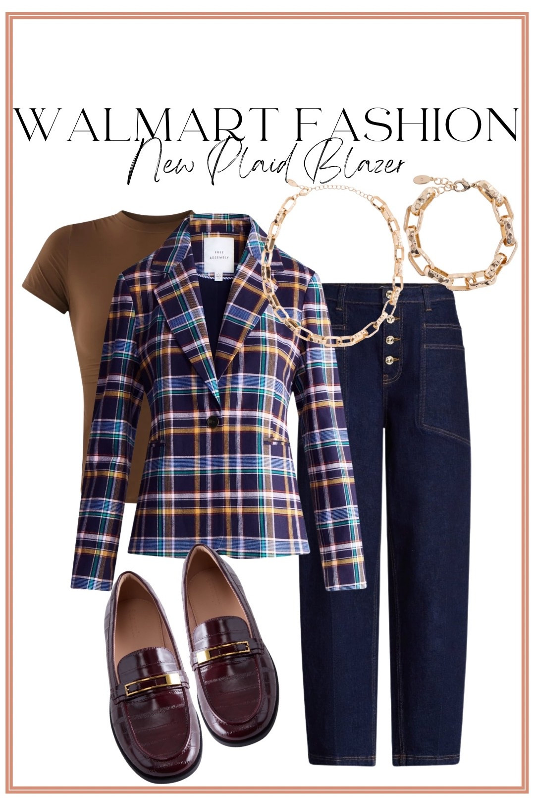 Walmart fall fashion is showing OFF! 🍂😍 This brand new plaid blazer is such a good new arrival and instantly makes an affordable outfit look so elevated! I love it styled with a simple chocolate brown tee, dark wash jeans and these gorgeous burgundy loafers. Add a few gold accessories and you have the cutest polished Walmart outfit for work, dinner, church or an everyday fall look.

The plaid + chocolate brown + burgundy combination is SO good for the season! 🤎

#walmartfashion #walmartfinds #walmartnewarrivals #walmartstyle #walmartfashionfinds #walmartoutfit #fallfashion #falloutfit #falloutfitideas #plaidblazer #womensfashion #affordablefashion #affordablestyle #workwearstyle #walmartmusthaves

#LTKootd #LTKPetite
