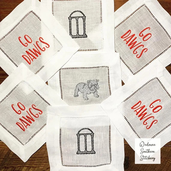 Embroidered UGA Cocktail Napkins  Cocktail Napkins  Game Day - Etsy | Etsy (US)