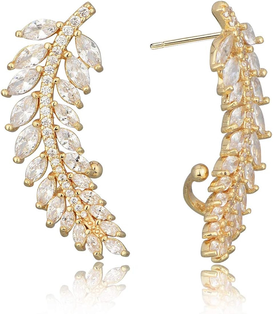 Crawler Pierced Wrap Earrings Cuff - Women's 14k Plated Sterling Sliver Cubic Zirconia Crystal Rh... | Amazon (US)