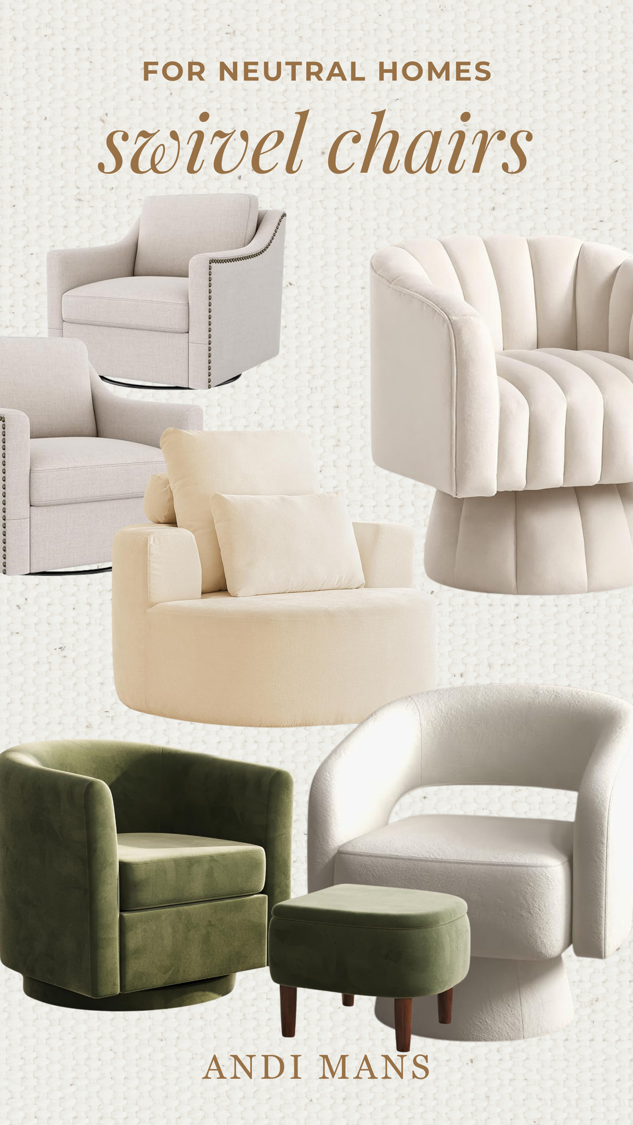 Neutral swivel chairs are my favorite way to add comfort and style without disrupting a calm, cozy living room. These swivel accent chairs come in soft cream, oatmeal, beige, and warm taupe tones with curved barrel shapes and textured fabrics like boucle and linen. Perfect for a reading nook, bedroom corner, or pairing across from your sofa for easy conversation. They fit so beautifully in organic modern, modern farmhouse, and neutral home decor, and they bring that fall cozy feeling all year long. Swivel barrel chair, boucle accent chair, and living room chair finds all in one place! #swivelchair #accentchair #neutralhome #neutraldecor #boucle #organicmodern #livingroomdecor #amazonhome #amazonfinds #falldecor  

 #LTKOver40 #LTKHome #LTKSaleAlert