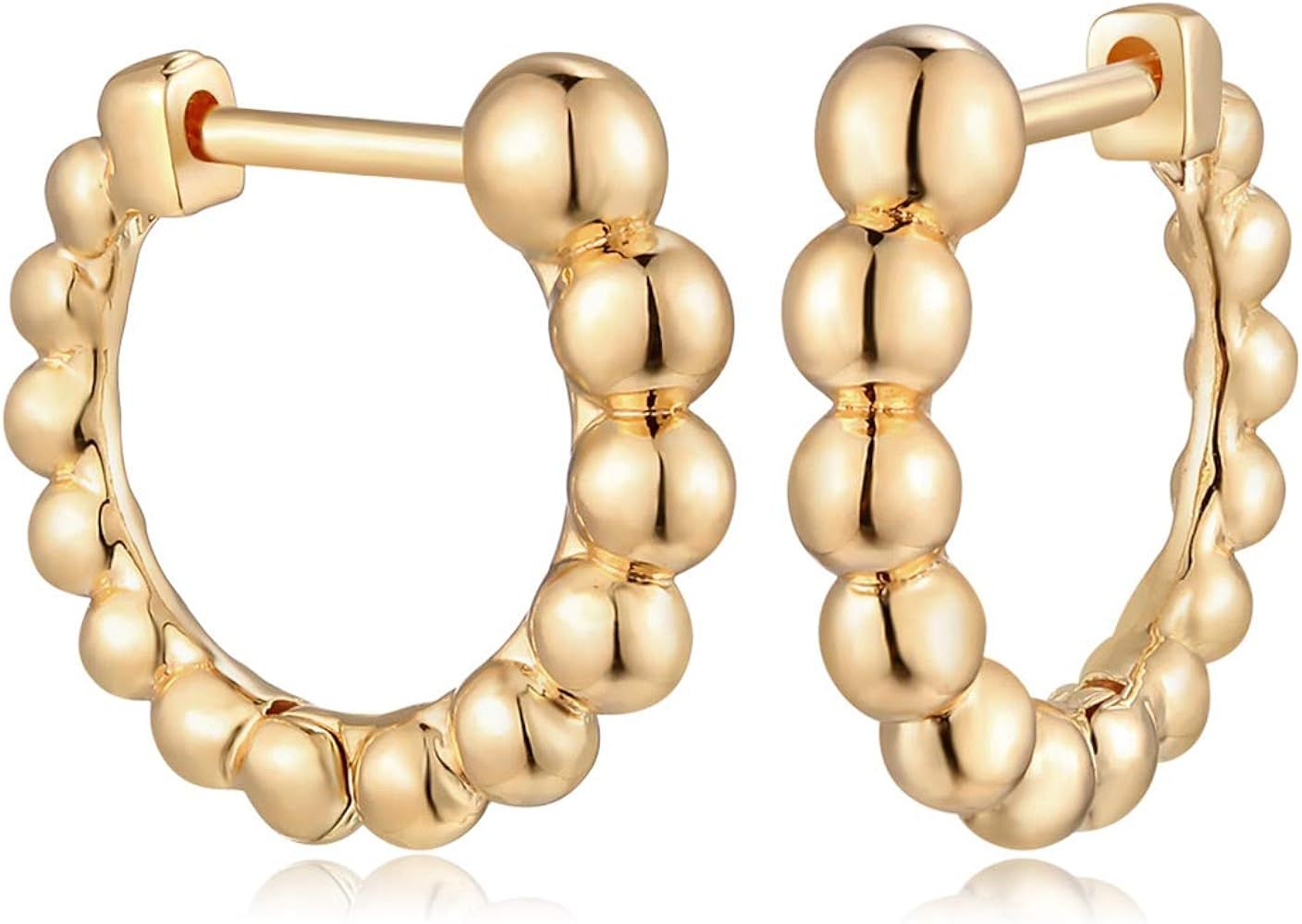 Women Huggie Hoop Earrings Gold Ear Stud Cuff 14K Gold Filled Small Boho Beach Simple Deli... | Amazon (US)