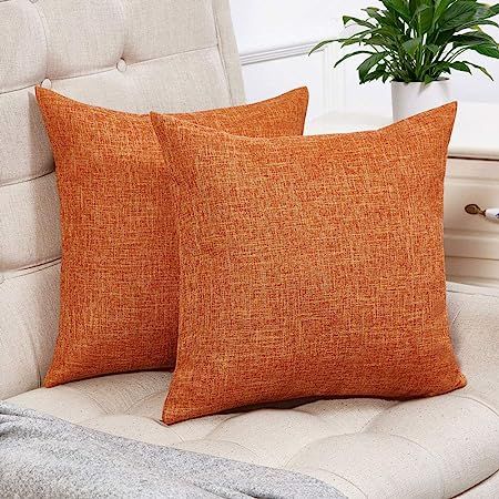 Anickal Set of 2 Fall Orange Pillow Covers Cotton Linen Decorative Square Throw Pillow Covers 20x... | Amazon (US)