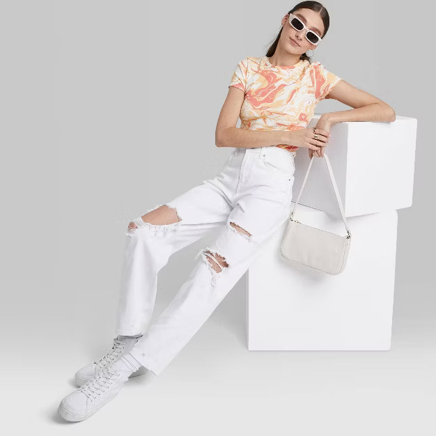 Women's High-Rise Distressed Dad Jeans - Wild Fable™ White | Target