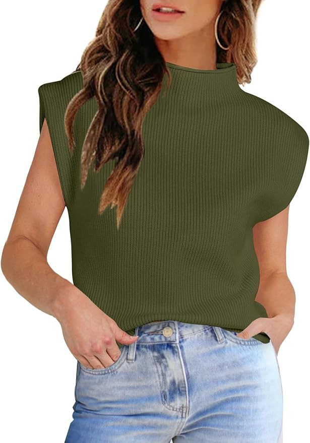 Womens Sleeveless Sweater Vest Turtleneck Ribbed Knit Tank Tops Basic Slim Fit Top | Amazon (US)